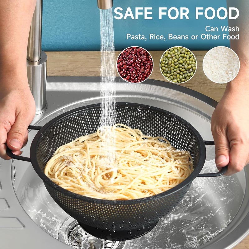 Kteniy Black Colander for Kitchen, 3QT, Stainless Steel Pasta Strainer with Handle, Pasta Strainer for Fruits Vegetables Cooking Food, Dishwasher Safe - Image 4